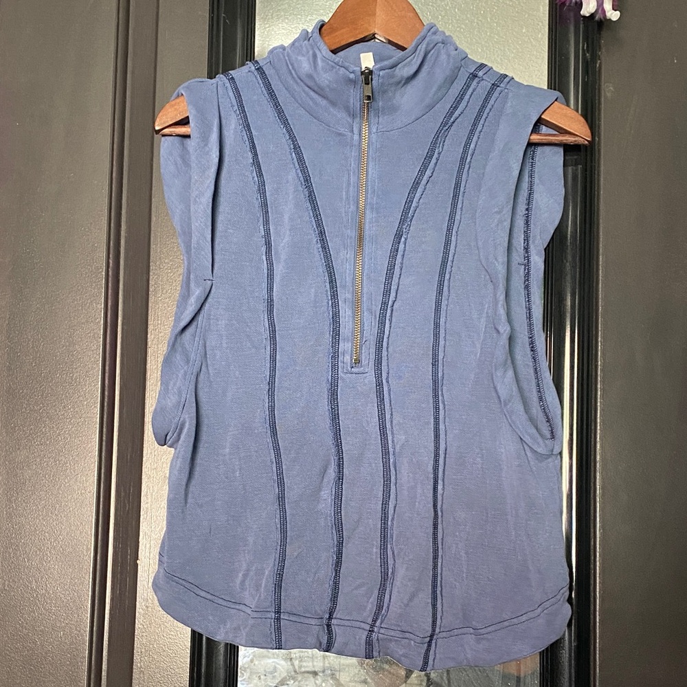 FP Movement by Free People Sleeveless Half-Zip Mock Neck Top in Dusty Blue